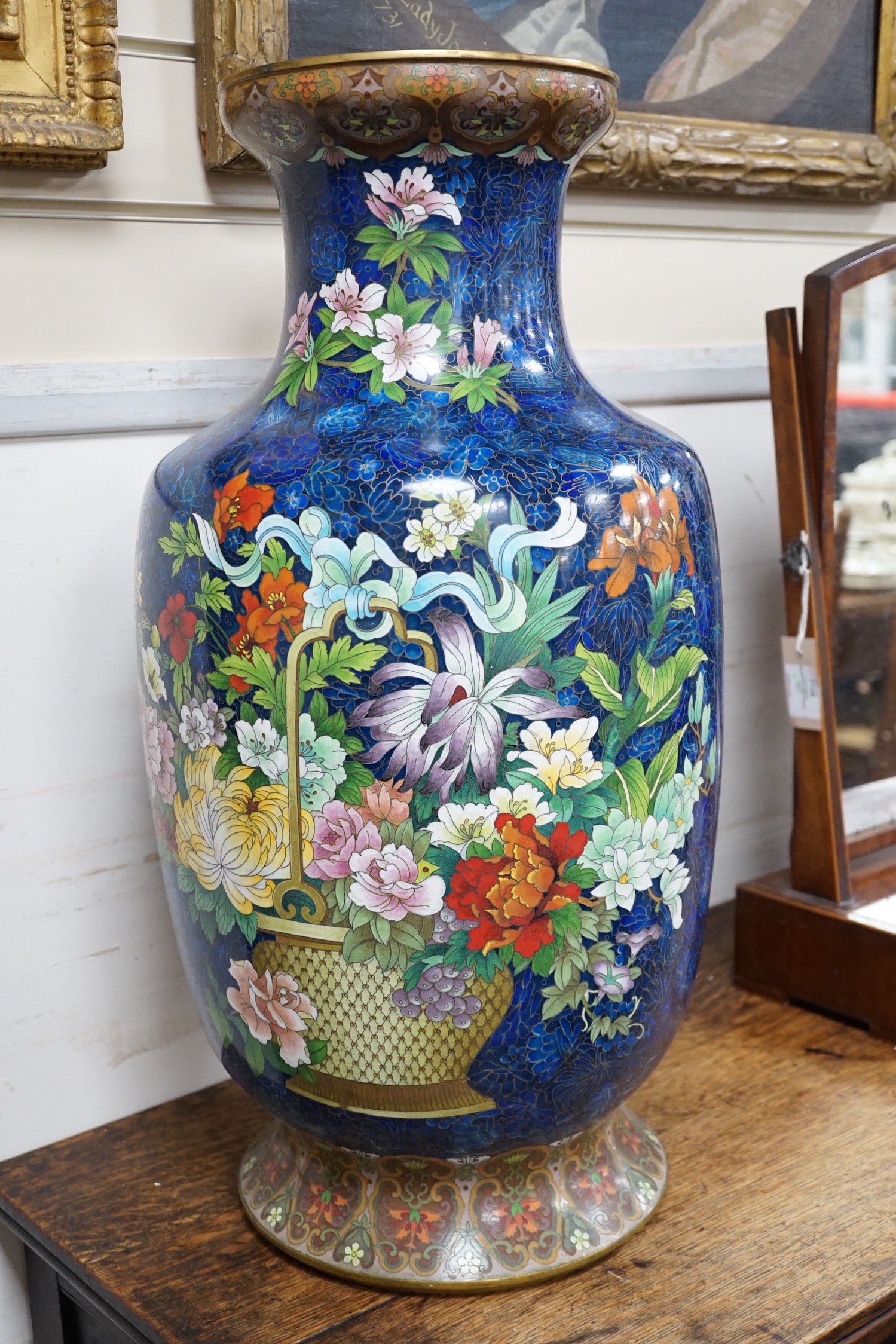 A large pair of Chinese cloisonné enamel baluster vases, 66cm